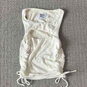 Princess Polly Cream Ribbed Cutout Tank with Side Ruching